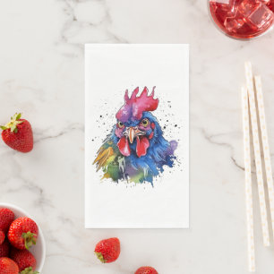 Country Rooster Chicken Watercolor Style Paper Guest Towels