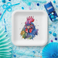 Country Rooster Chicken Watercolor Style