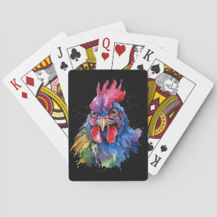 Country Rooster Chicken Watercolor Style Poker Cards