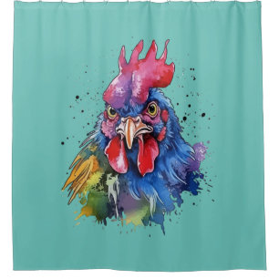 Country Rooster Chicken Watercolor Style Shower Curtain