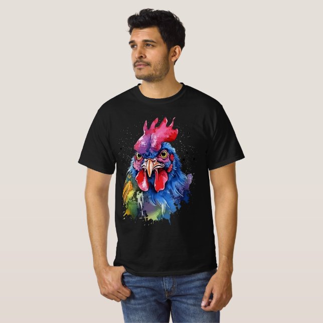 Country Rooster Chicken Watercolor Style T-Shirt (Front Full)
