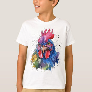 Country Rooster Chicken Watercolor Style T-Shirt