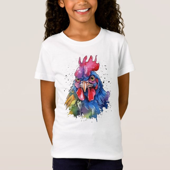 Country Rooster Chicken Watercolor Style T-Shirt (Front)