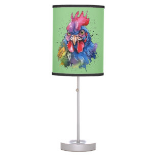 Country Rooster Chicken Watercolor Style Table Lamp