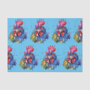 Country Rooster Chicken Watercolor Style Tissue Paper