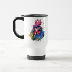 Country Rooster Chicken Watercolor Style Travel Mug