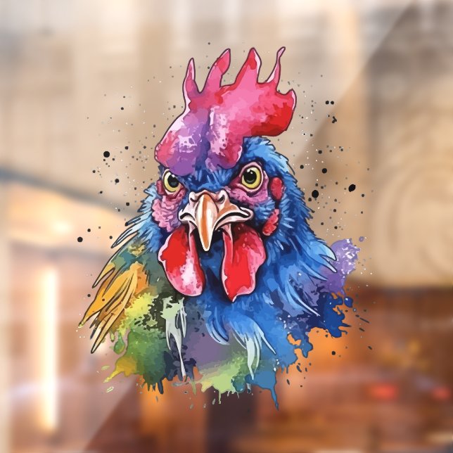 Country Rooster Chicken Watercolor Style Window Cling (Sheet 2)