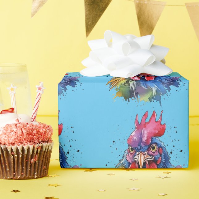 Country Rooster Chicken Watercolor Style Wrapping Paper (Birthday Party)