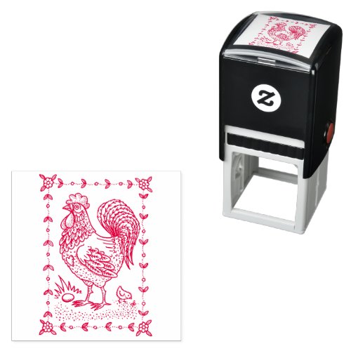 COUNTRY ROOSTER EGG  CHICK FOLK ART BORDER nice Self_inking Stamp