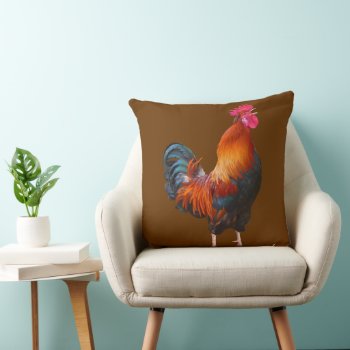 Country Rooster Farm Animal Brown Pillow by DustyFarmPaper at Zazzle