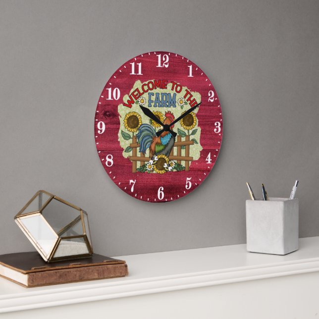 Country rooster farm house welcome large clock (Office)