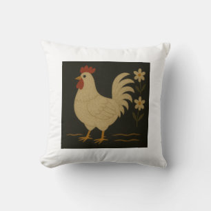 Country Rooster Folk Art Throw Pillow
