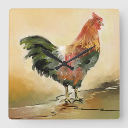 Country Rooster Square Wall Clock