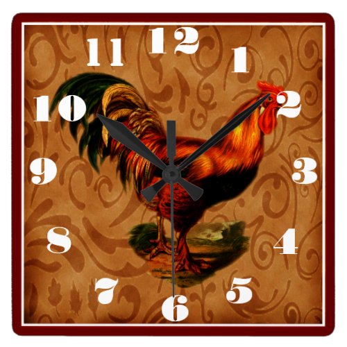 Country Rooster Square Wall Clock