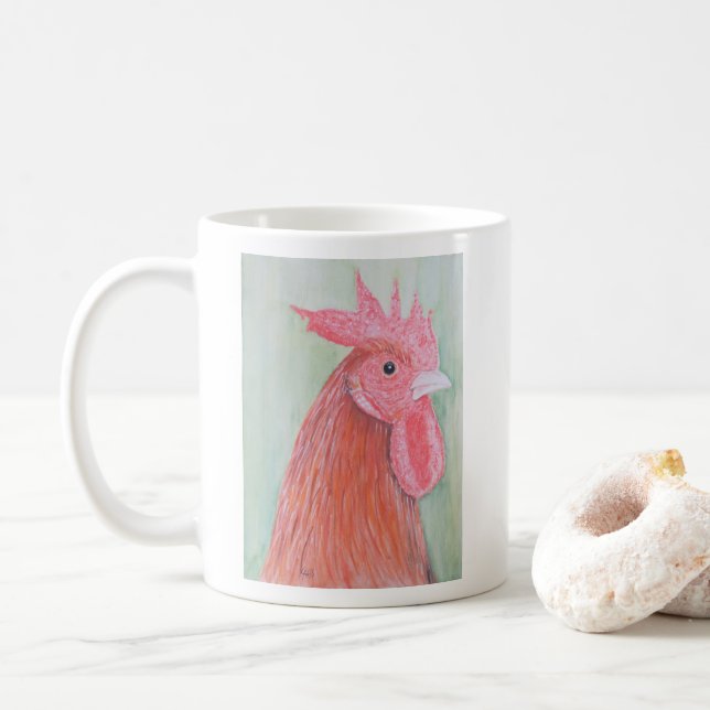Country Rooster Watercolor Coffee Mug (With Donut)