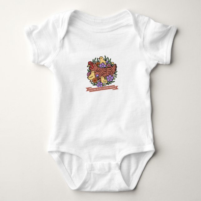 Country Roots, Chicken Boots Chicken  Baby Bodysuit (Front)