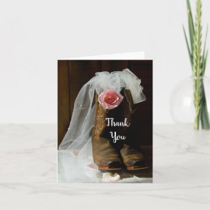 Country Rose and Cowboy Boots Wedding Thank You Card