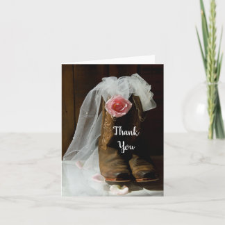 Country Rose and Cowboy Boots Wedding Thank You Card