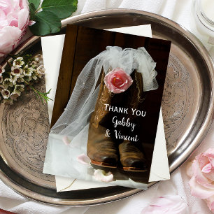 Country Rose and Cowboy Boots Wedding Thank You Card