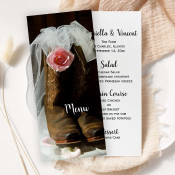 Country Rose And Cowboy Boots Western Wedding Menu by loraseverson at Zazzle