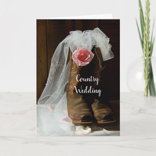 Country Rose Cowboy Boots Wedding Save the Date Announcement (Front)