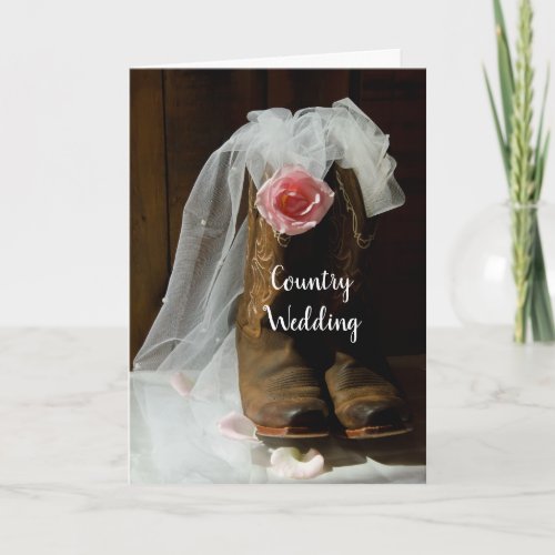 Country Rose Cowboy Boots Wedding Save the Date Announcement
