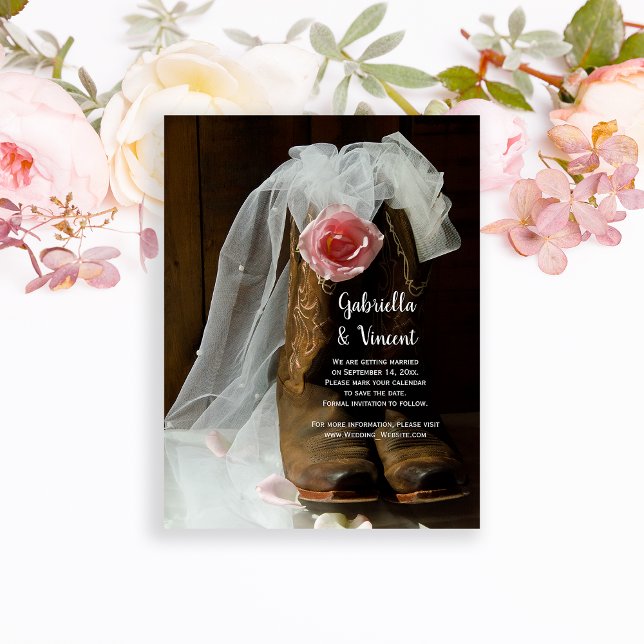 Country Rose Cowboy Boots Wedding Save the Date Magnetic Invitation (Creator Uploaded)