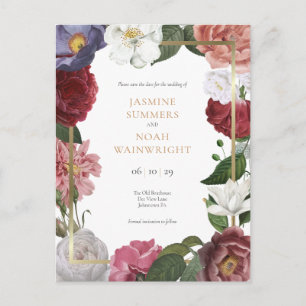 Country Rose Faux Gold Foil Save the Date Postcard