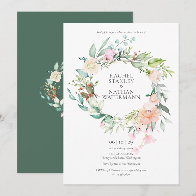 Country Rose Floral Rehearsal Dinner Invitation (Front/Back)