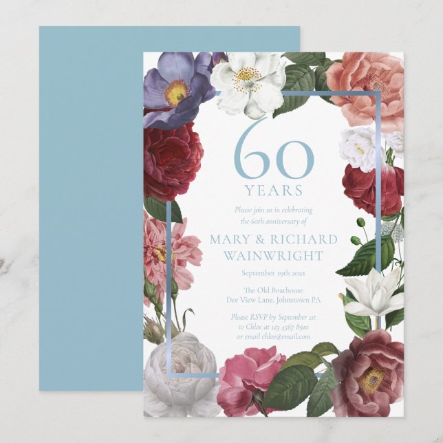 Country Rose Garden 60th Anniversary Invitation (Front/Back)