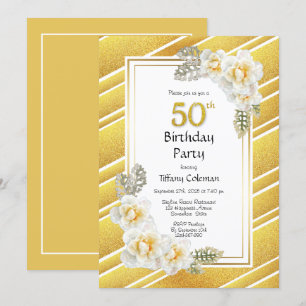 Country Rose Gold Border 50th Birthday Party Invitation
