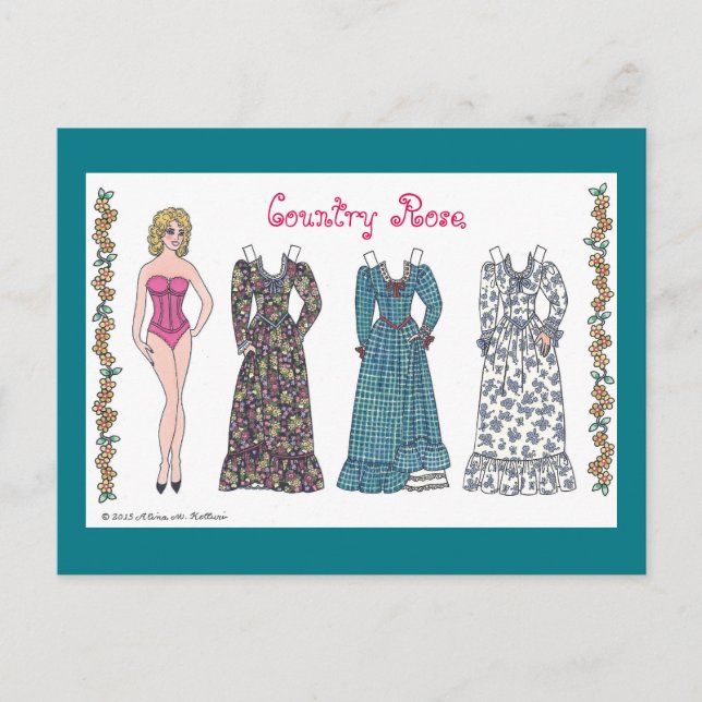 Country Rose Paper Doll Post Card (Front)