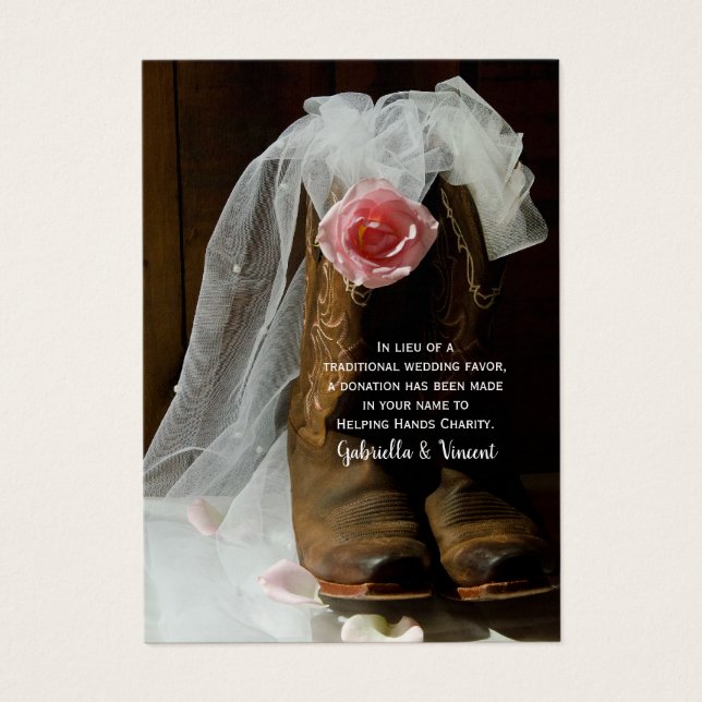 Country Rose Western Wedding Charity Favor Card (Front)