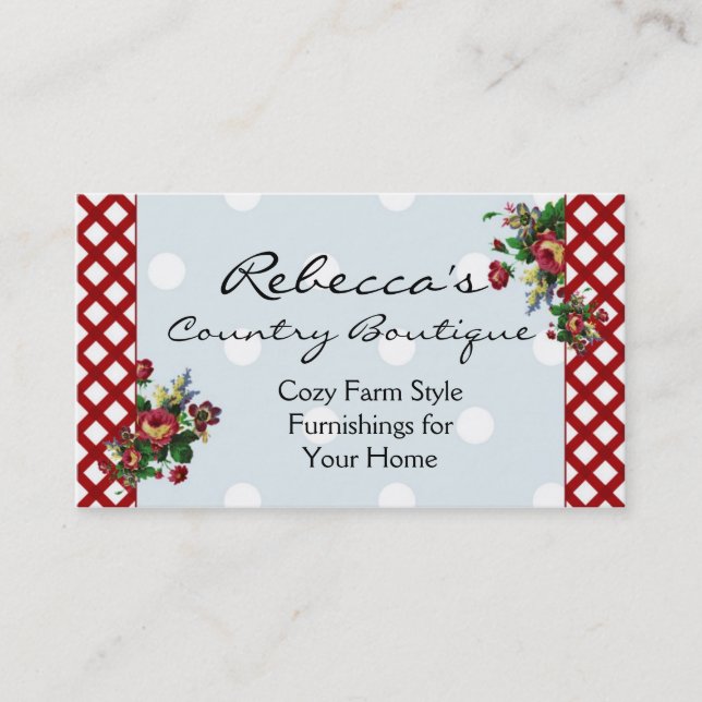 Country Roses Dots and Gingham All Purpose Business Card (Front)