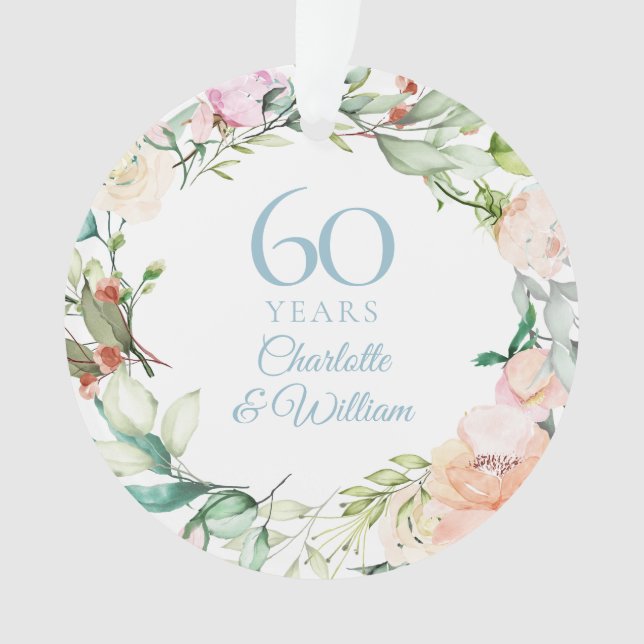 Country Roses Garland 60th Anniversary Ornament (Front)