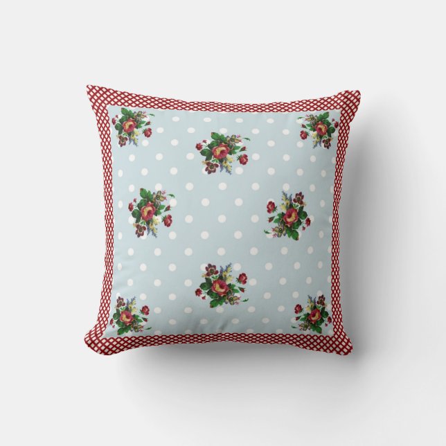 Country Roses Gingham and Dots Pillow (Front)