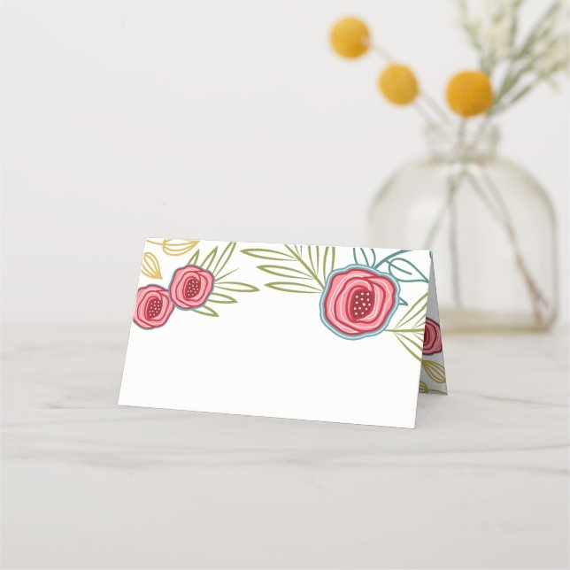 Country Roses Wedding Folded Place Cards (Back)