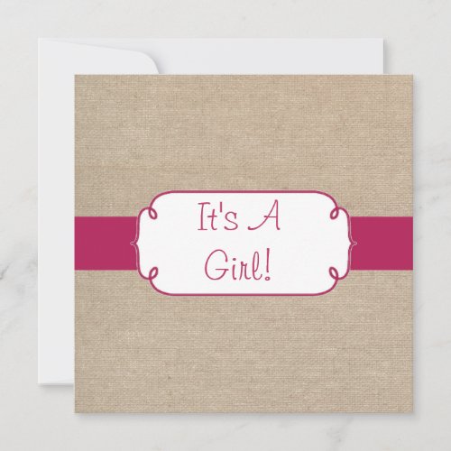 Country Ruby Pink and Beige Burlap Baby Shower Custom Invites