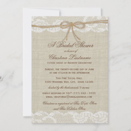 Country Rustic and Lace Wedding Bridal Shower Card