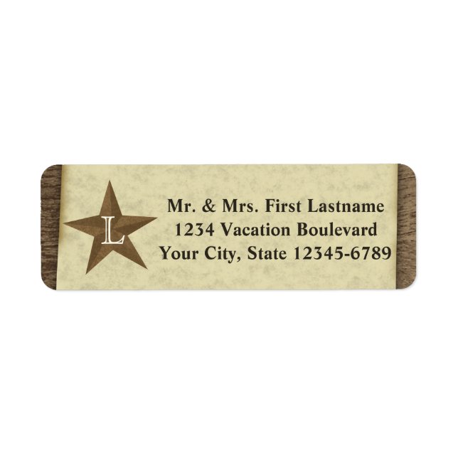 Country Rustic Antique Star Monogram Label (Front)