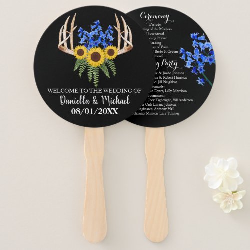 Country Rustic Antlers Wedding Ceremony Program Hand Fan