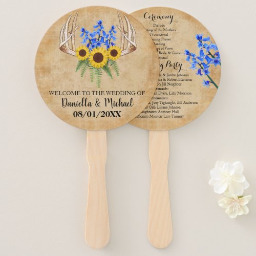 Country Rustic Antlers Wedding Ceremony Program Hand Fan