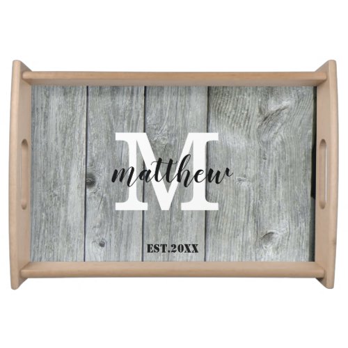 Country Rustic Barn Monogrammed Script Established Serving Tray