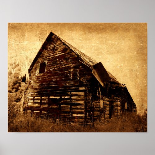 Country Rustic Barn Vintage Brown Sepia Texture Poster