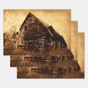 Country Rustic Barn Vintage Brown Sepia Texture Wrapping Paper Sheets