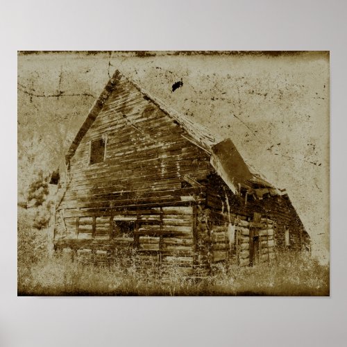 Country Rustic Barn Vintage Sepia Texture Poster