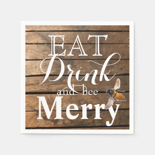 Country rustic barn wood honeybee paper napkins (Front)