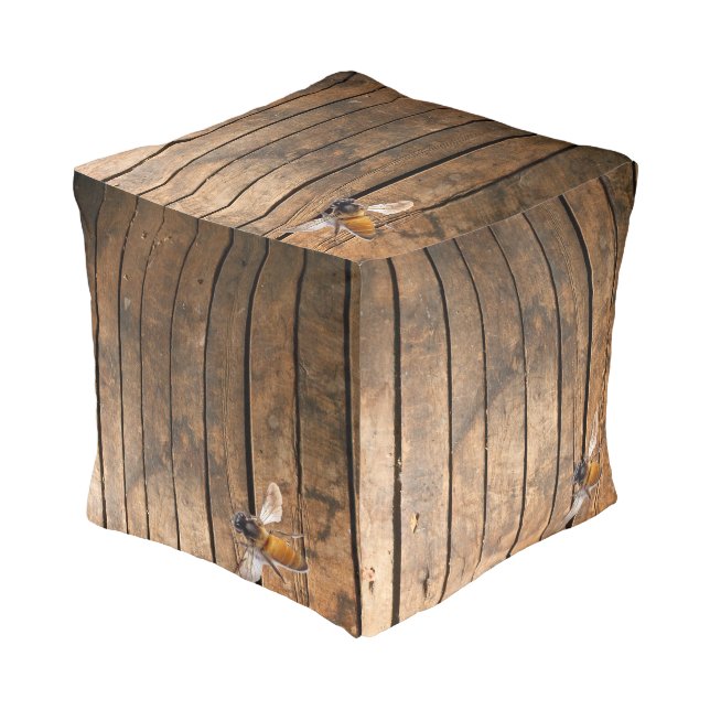 Country rustic barn wood honeybee pouf (Angled Front)