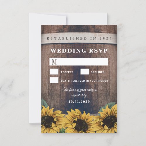 Country Rustic Barrel Sunflower Wedding RSVP Cards