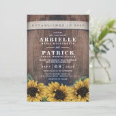 Country Rustic Barrel Vintage Sunflower Wedding Invitation (Standing Front)